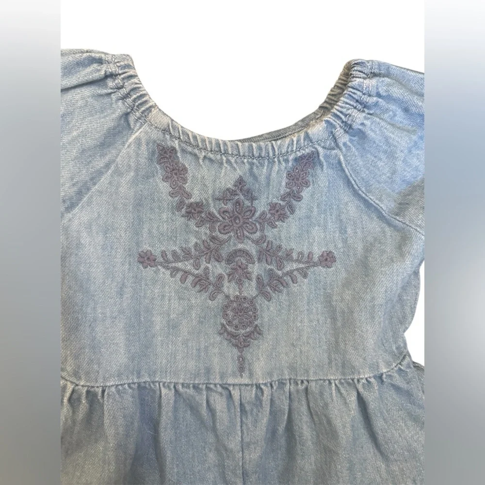 Old Navy Light Blue Denim Girls Romper with Purple Embroidery